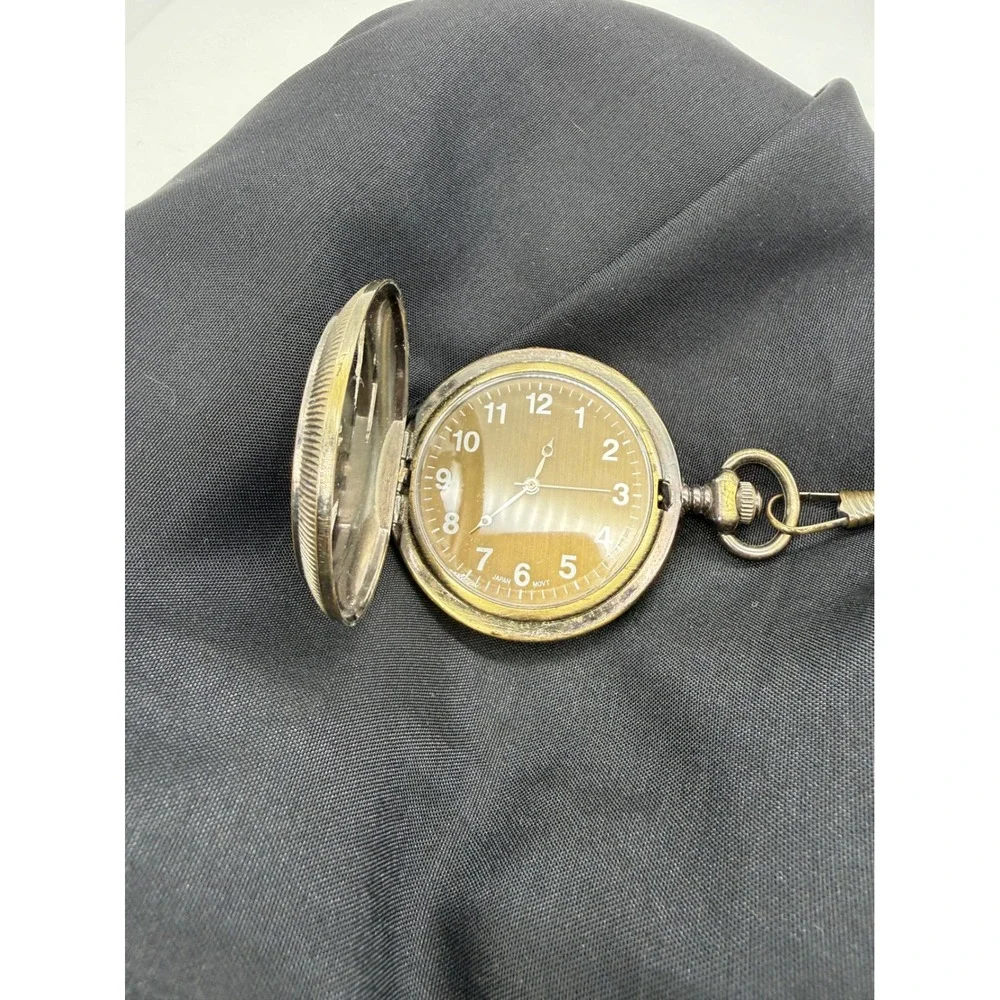 Vintage Eagle Embossed Pocket Watch Antiqued Bronze Hunter Case Japan Movt Gift